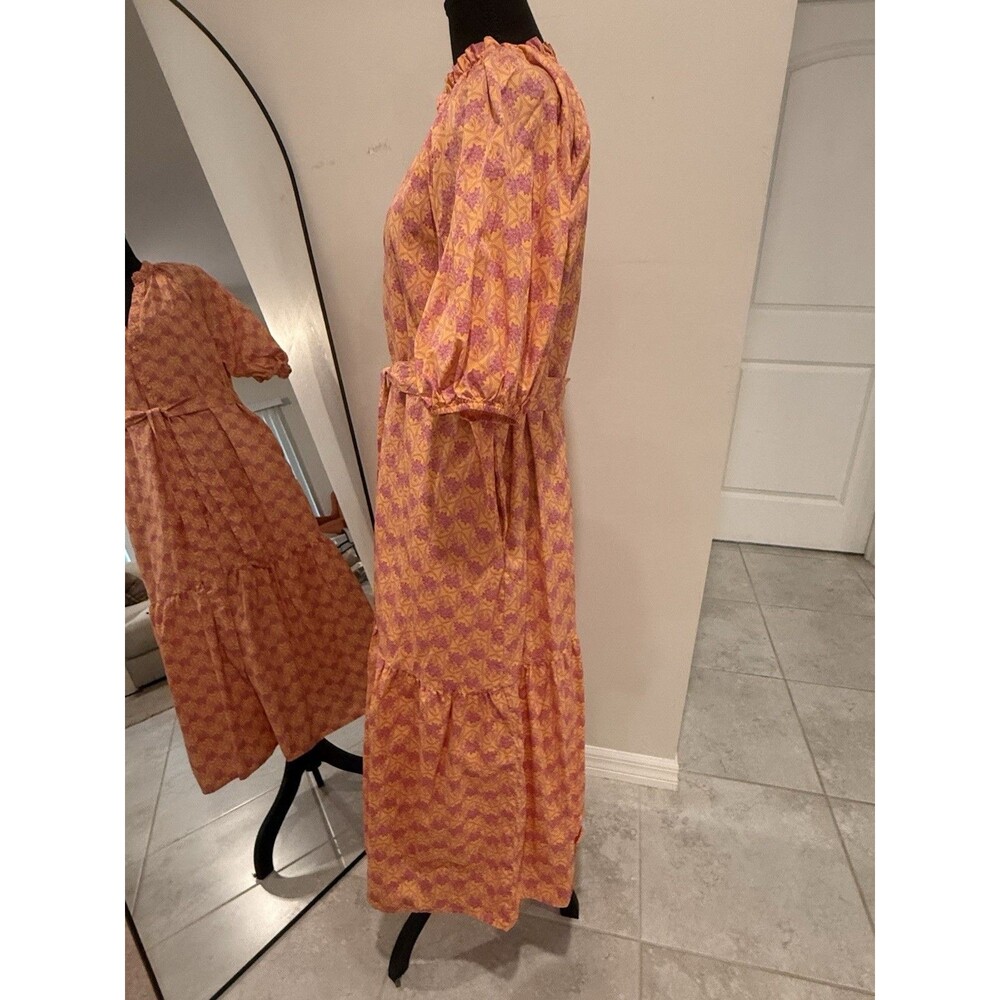 100% Cotton Women’s XL Orange/Purple Floral Midi Puff Sleeve Pocket by Sugarlips - Picture 5 of 14